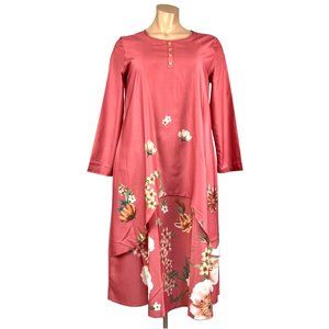 Hekka Womens Plus Floral Tiered Maxi Dress Pink Salmon Long Sleeve New size 2X